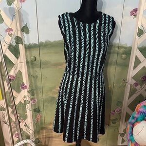 BCBGMaxAzria Black and Teal Striped Midi Dress